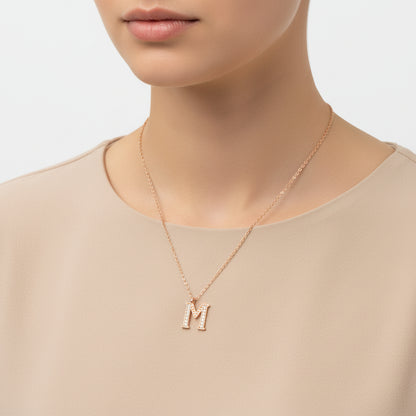 Rose Plated M Letter Women's Silver Necklace