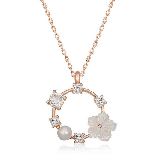 Rose Plated Magnolia Flower Women's Silver Necklace