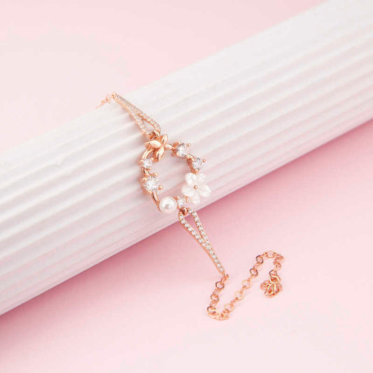 Rose Plated Magnolia Flower Butterfly Women's Silver Bracelet