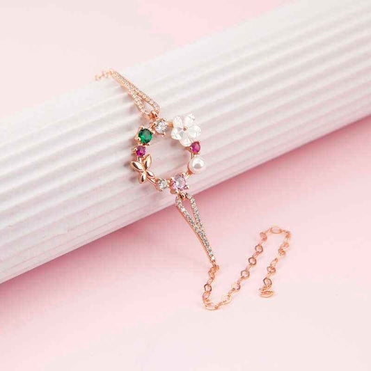 Rose Plated Magnolia Flower Women's Silver Bracelet