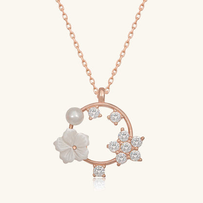 Rosévergoldete Magnolia Flower Star Damen-Silberkette