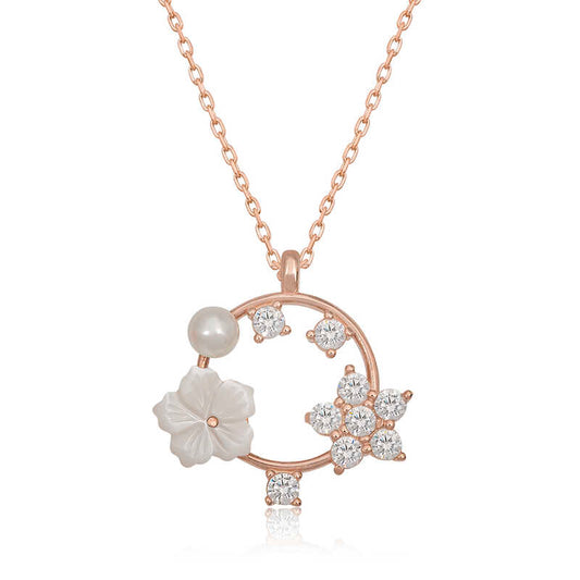 Rose Plated Magnolia Flower Star Women's Silver Necklace