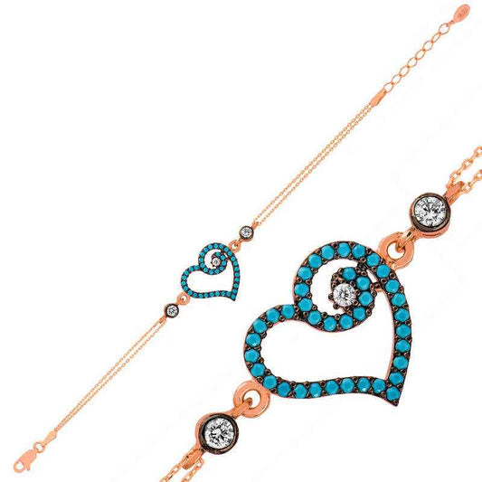 Rose Plated Blue Heart Women's Silver Bracelet