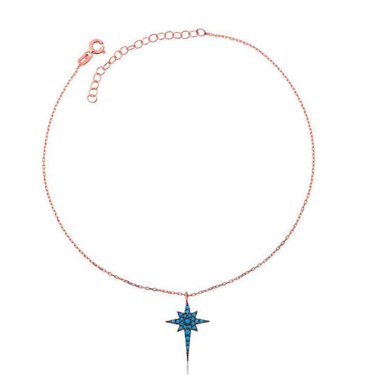Blue North Star Rose Plated Silver Anklet