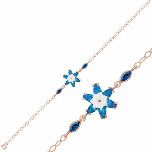 Blue Lotus Flower Rose Plated Silver Bracelet