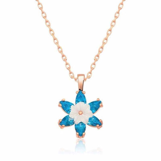 Blue Lotus Flower Rose Gold Plated Silver Necklace