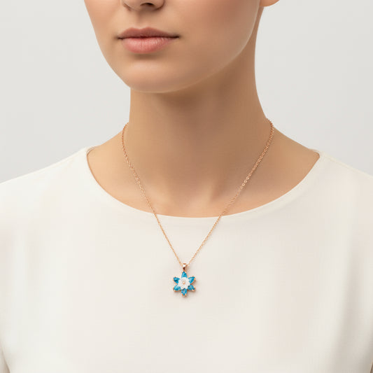 Blaue Lotusblüte, rosévergoldete Silberkette