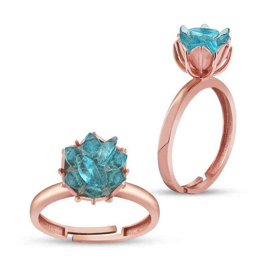 Blue Lotus Flower Rose Plated Silver Ring