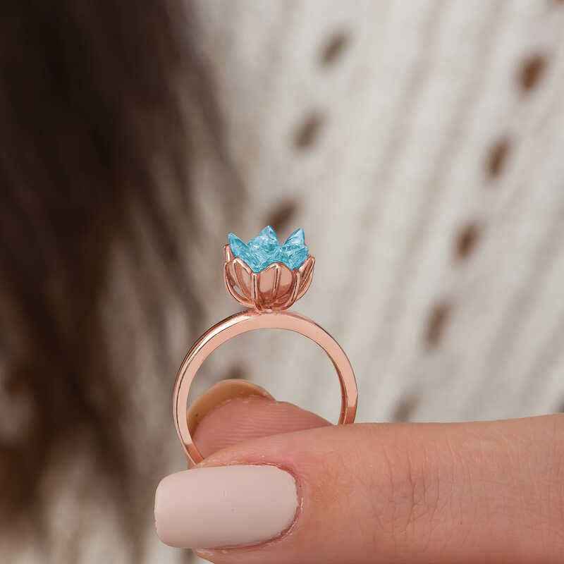 Blue Lotus Flower Rose Plated Silver Ring