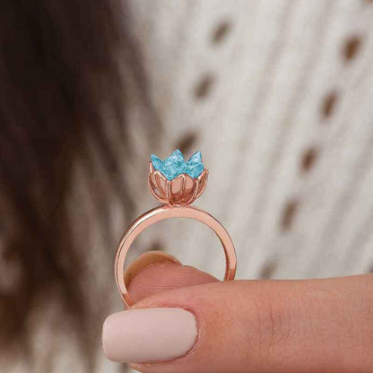 Blue Lotus Flower Rose Plated Silver Ring