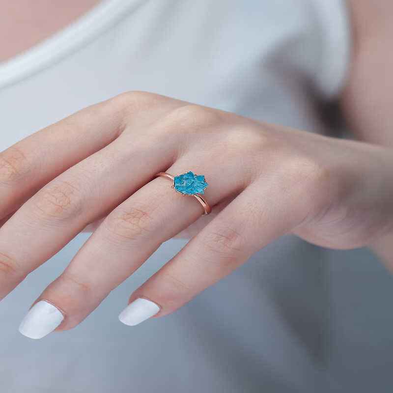 Blue Lotus Flower Rose Plated Silver Ring