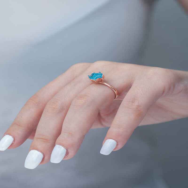 Blue Lotus Flower Rose Plated Silver Ring