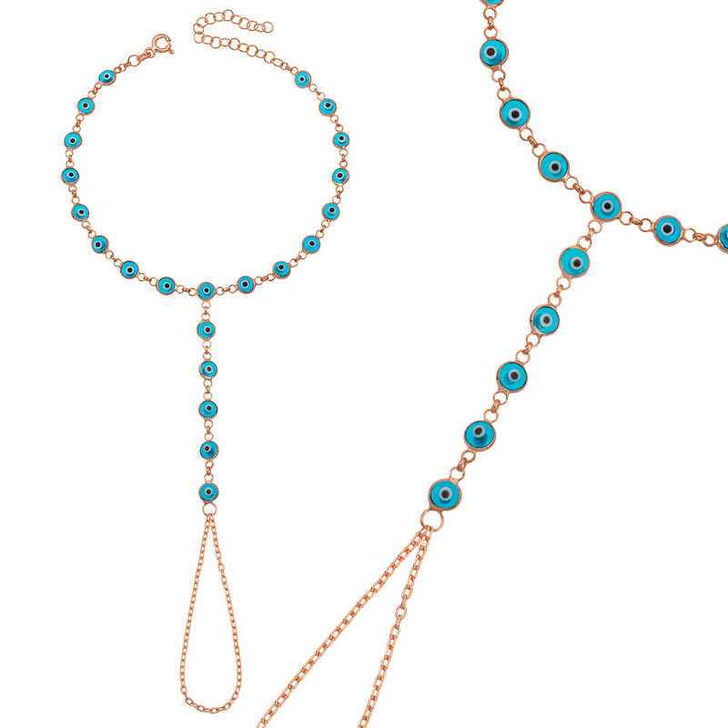 Rose Plated Blue Evil Eye Beaded Women's Silver Shahmaran