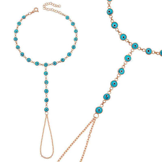 Rose Plated Blue Evil Eye Beaded Women's Silver Shahmaran