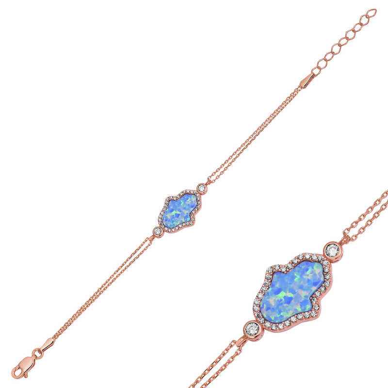 Blue Opal Hamsa (Fatma's Hand) Women's Rose Gold Plated Silver Bracelet