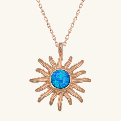 Rose Plated Blue Opal Stone Sun Women's Silver Necklace