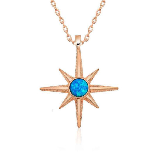 Blue Opal Stone North Star Rose Plated Silver Necklace