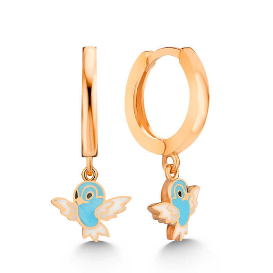 Blue Colored Dangling Bird Rose Plated Silver Women's Earrings