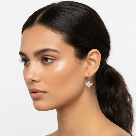 Boucles d'oreilles pendantes en argent plaqué rose avec oiseau bleu pour femme