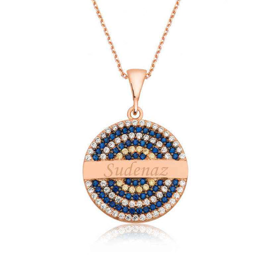 Rose Plated Blue Stone Name Women's Silver Necklace