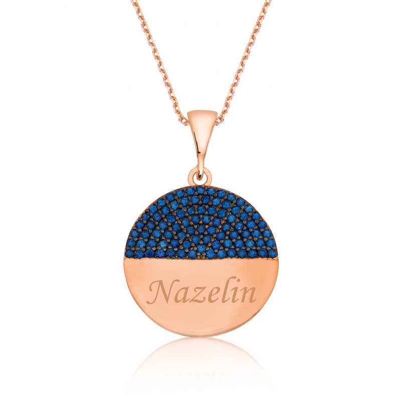 Blue Stone Name Women's Rose Plated Silver Necklace