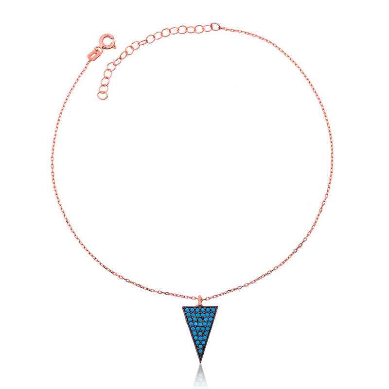 Blue Triangle Rose Plated Silver Anklet