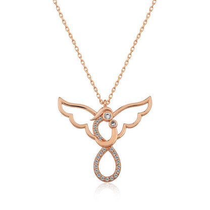 Rose Plated Angel Mother and Child Women's Silver Necklace