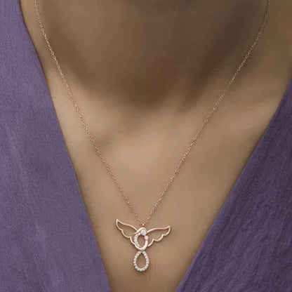 Rose Plated Angel Mother and Child Women's Silver Necklace