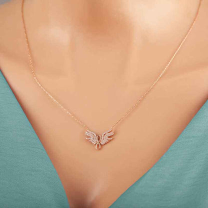 Rose Plated Angel Wing Infinity Women's Silver Necklace