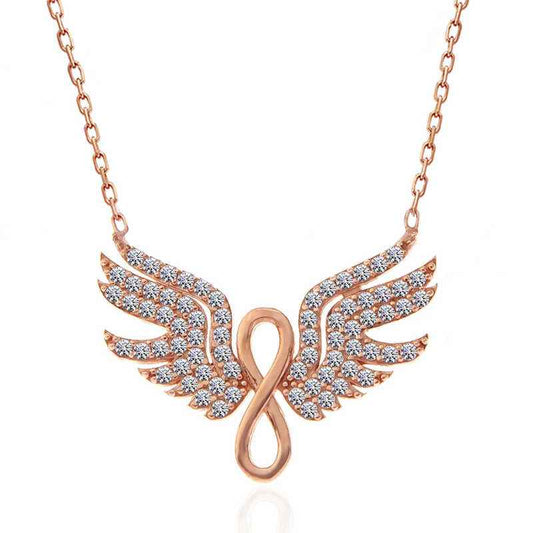 Rose Plated Angel Wing Infinity Women's Silver Necklace