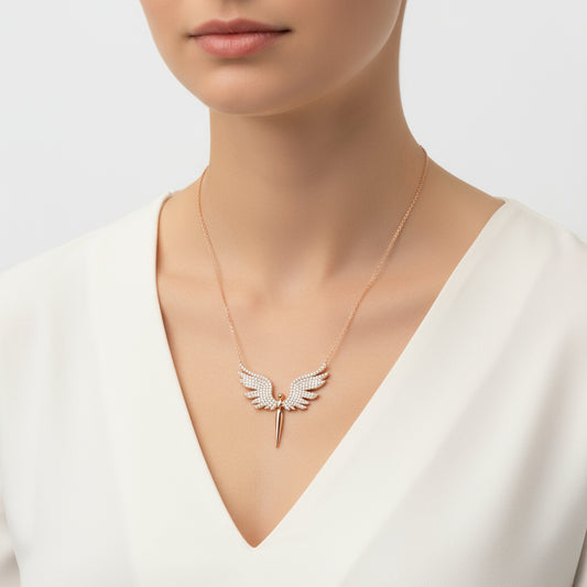 Rose Plated Archangel Michael Women's Silver Necklace