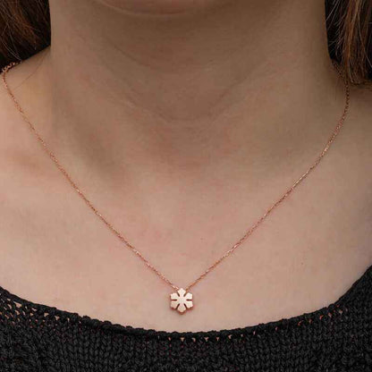 Minimal Snowflake Rose Plated Women's Silver Necklace