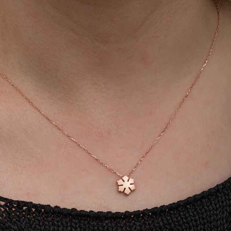 Minimal Snowflake Rose Plated Women's Silver Necklace