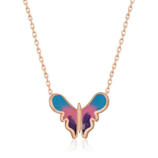 Minimal Butterfly Women's Rose Plated Silver Necklace