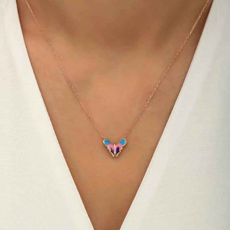 Minimal Butterfly Women's Rose Plated Silver Necklace