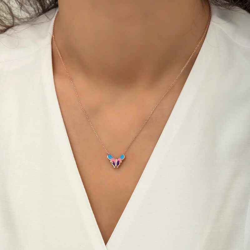 Minimal Butterfly Women's Rose Plated Silver Necklace