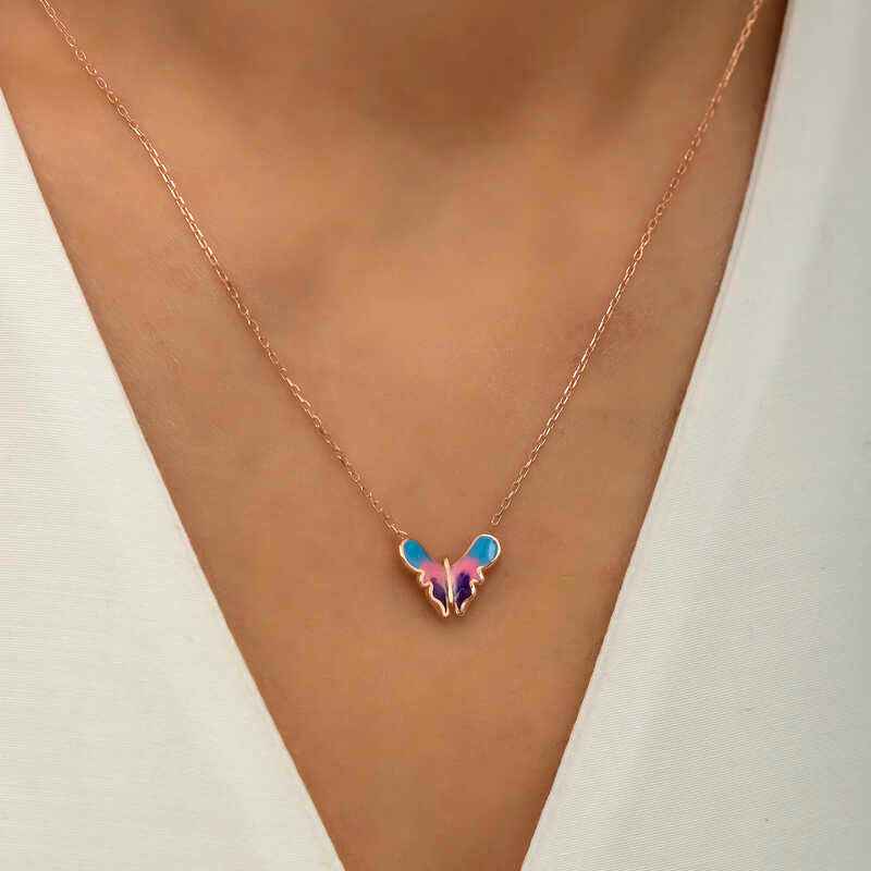 Minimal Butterfly Women's Rose Plated Silver Necklace