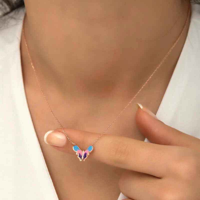 Minimal Butterfly Women's Rose Plated Silver Necklace
