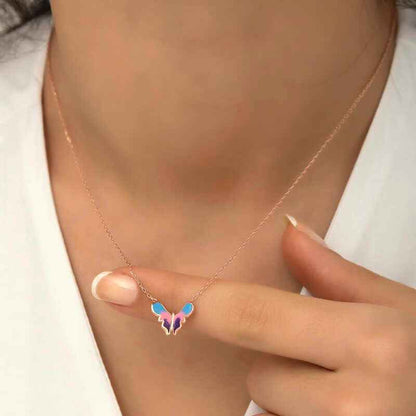 Minimal Butterfly Women's Rose Plated Silver Necklace