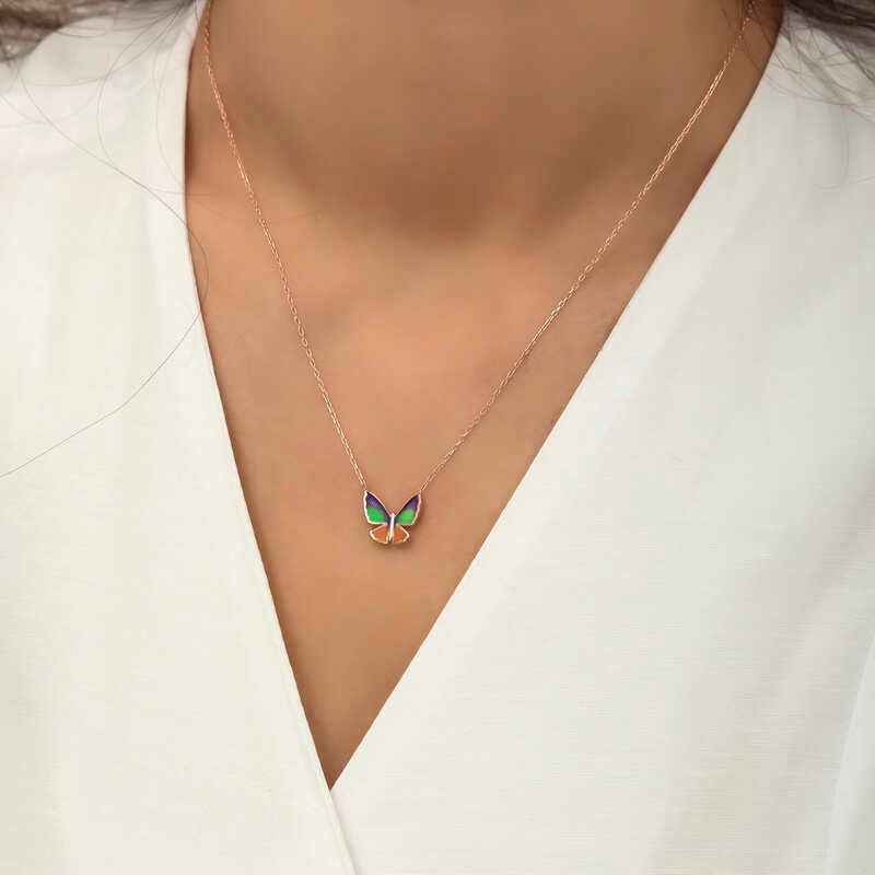 Minimal Butterfly Women's Rose Plated Silver Necklace