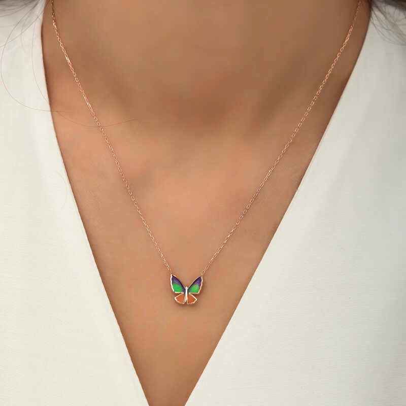 Minimal Butterfly Women's Rose Plated Silver Necklace
