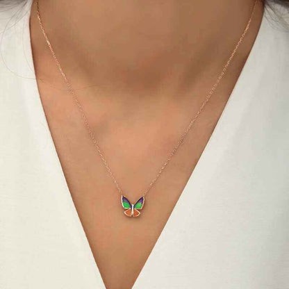 Minimal Butterfly Women's Rose Plated Silver Necklace