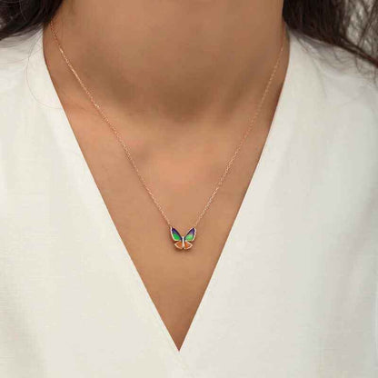 Minimal Butterfly Women's Rose Plated Silver Necklace