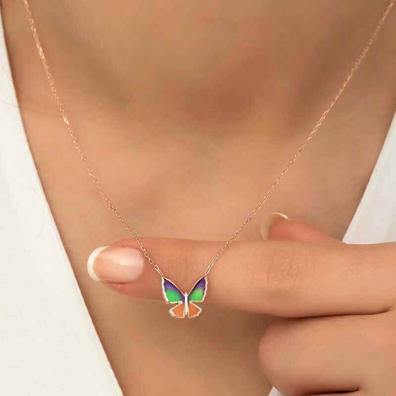 Minimal Butterfly Women's Rose Plated Silver Necklace