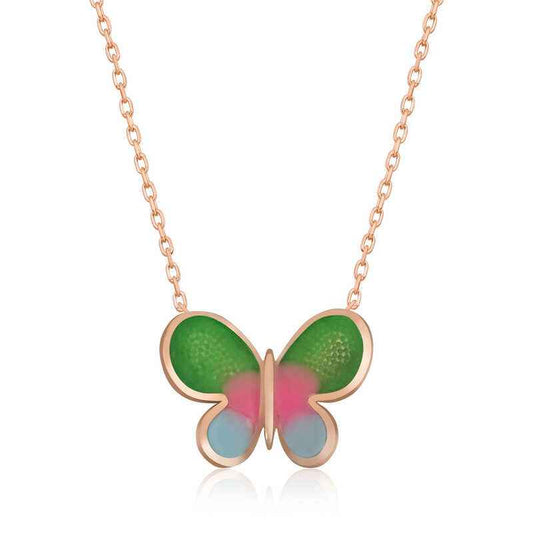 Minimal Butterfly Women's Rose Plated Silver Necklace