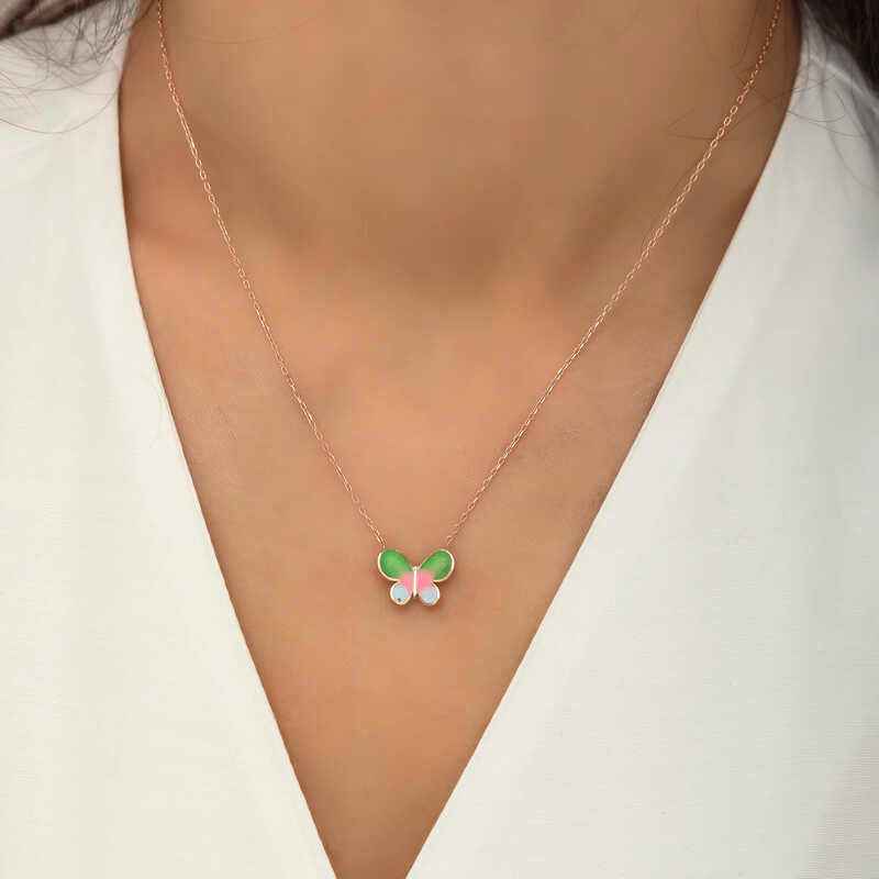 Minimal Butterfly Women's Rose Plated Silver Necklace