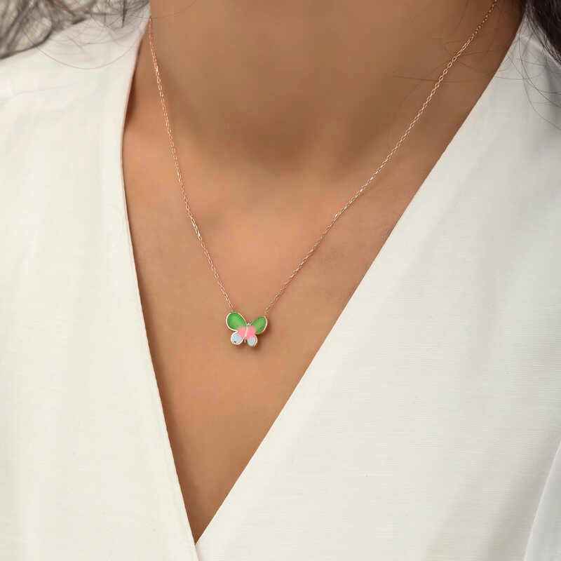 Minimal Butterfly Women's Rose Plated Silver Necklace
