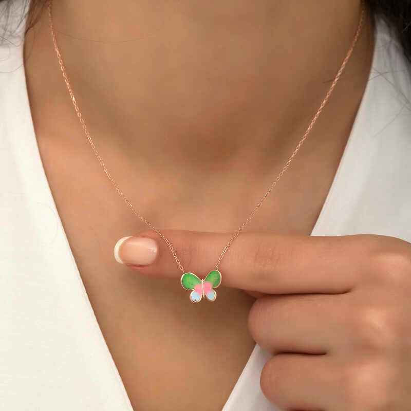 Minimal Butterfly Women's Rose Plated Silver Necklace