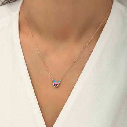 Minimal Butterfly Women's Rose Plated Silver Necklace