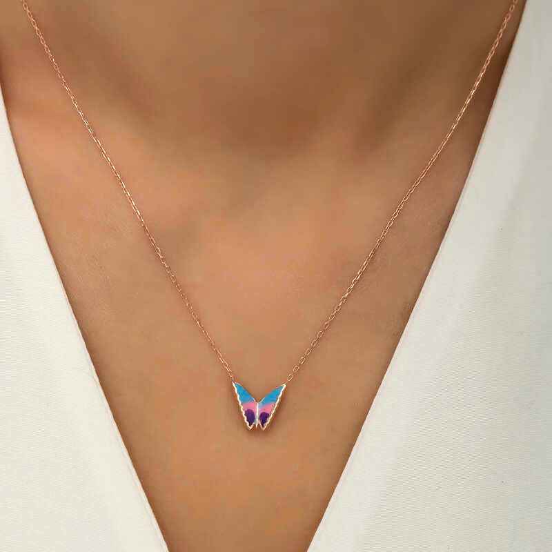 Minimal Butterfly Women's Rose Plated Silver Necklace